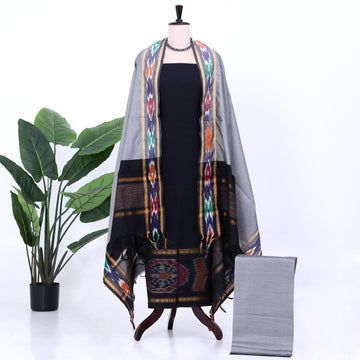 Black Cotton Unstitched Salwar Material for Women | Ethnic Summer Collection | Jeyachandran - Full View
