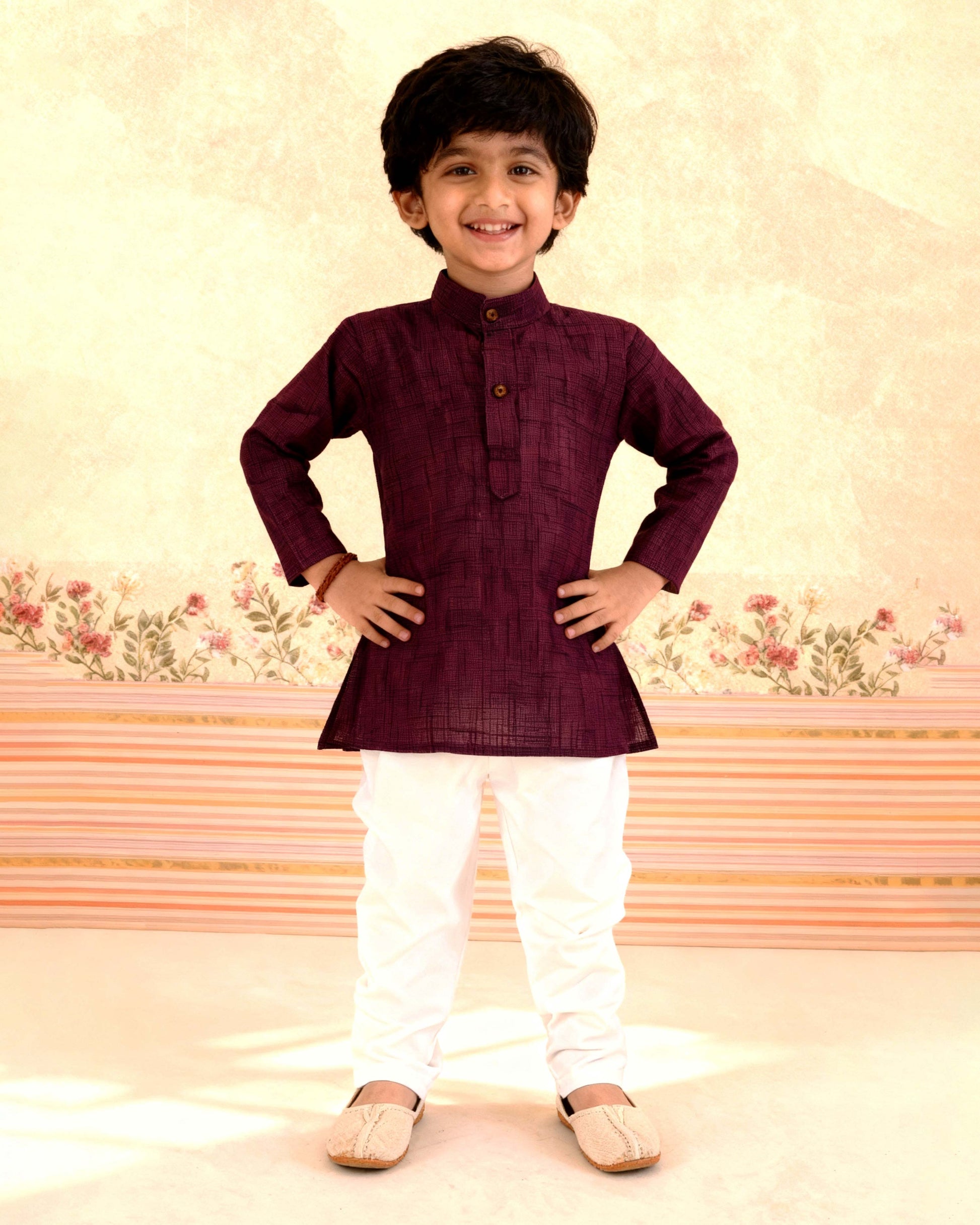 Boys Festive Kurta Set with Mandarin Collar, Purple