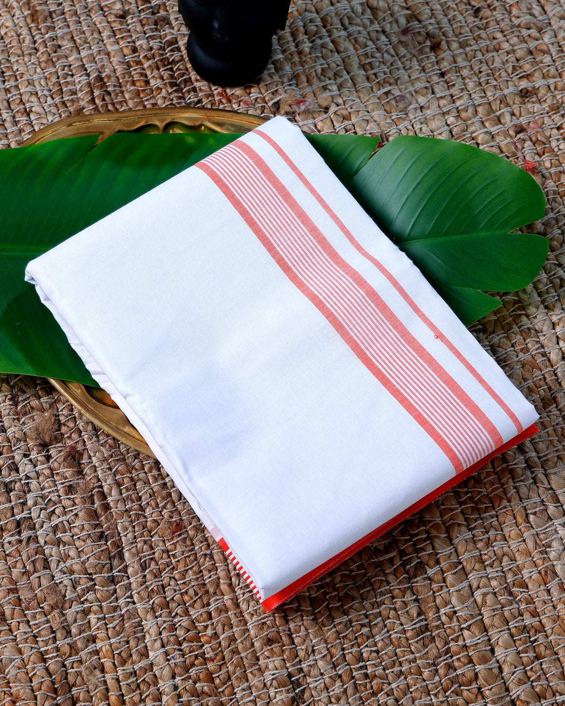 Men’s Cotton Dhoti with Orange Colour Border - White
