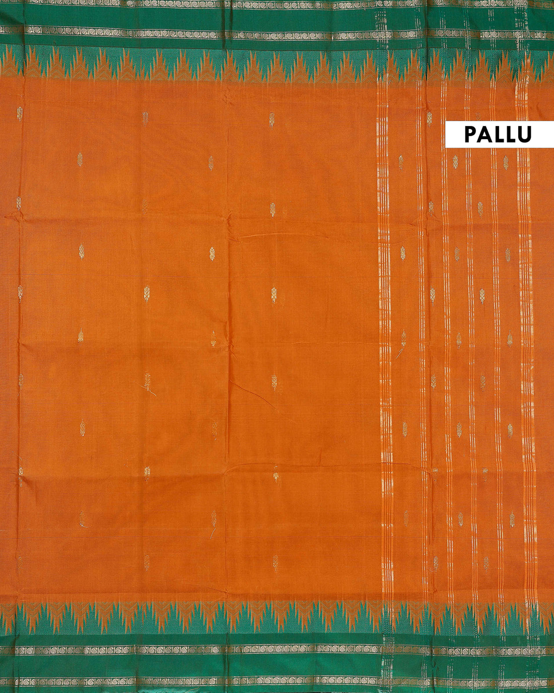 Handloom Chettinad Cotton Saree with Traditional Temple Border and Striped Weave - Brown