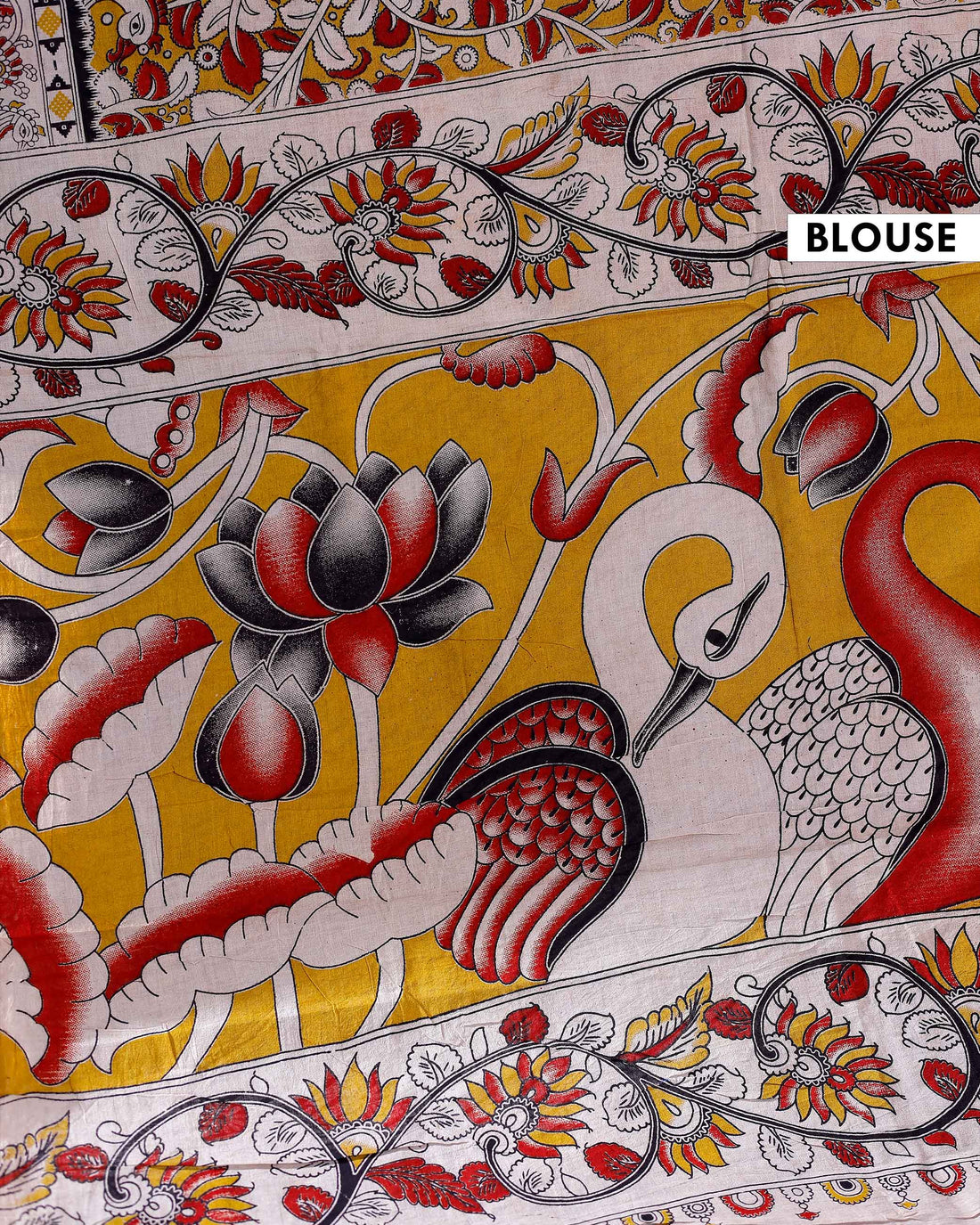 Traditional Handloom Kalamkari Cotton Saree with Intricate Floral and Avian Motifs - Multi