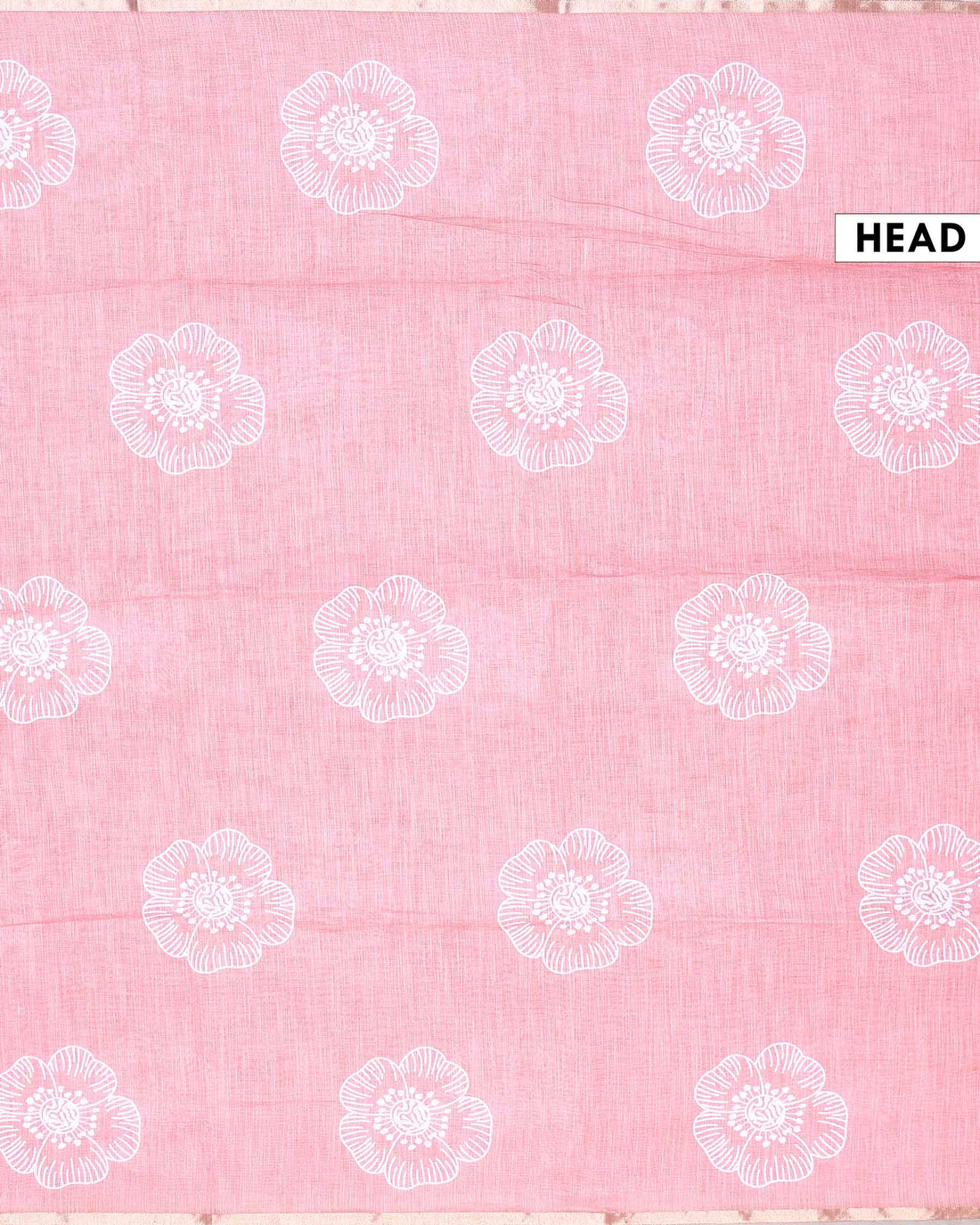 Elegant Linen Blend Saree with Large Floral Prints and Woven Border - Peach