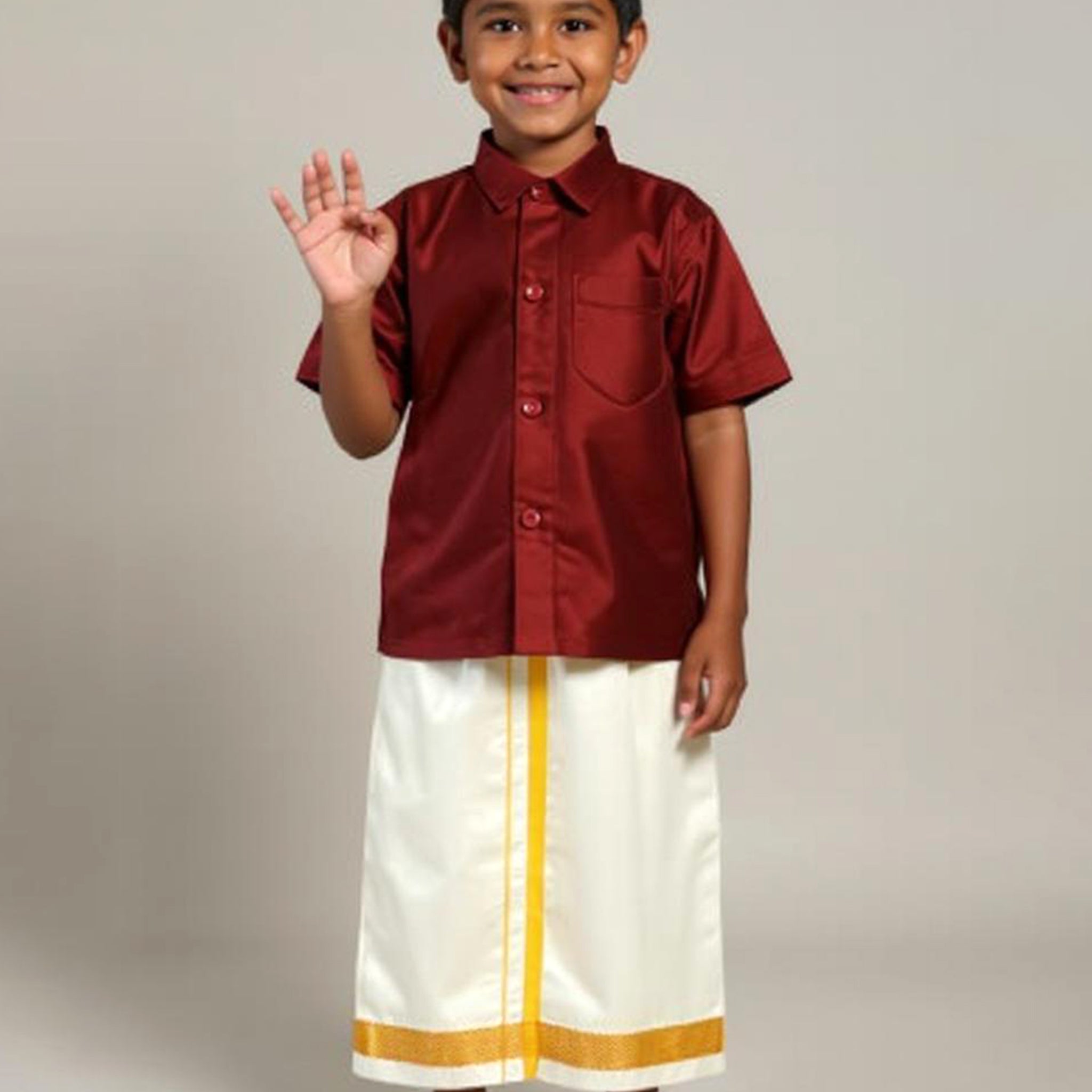 Traditional Kids Shirt and Dhoti Set - Purple