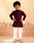 Boys Festive Kurta Set with Mandarin Collar, Purple
