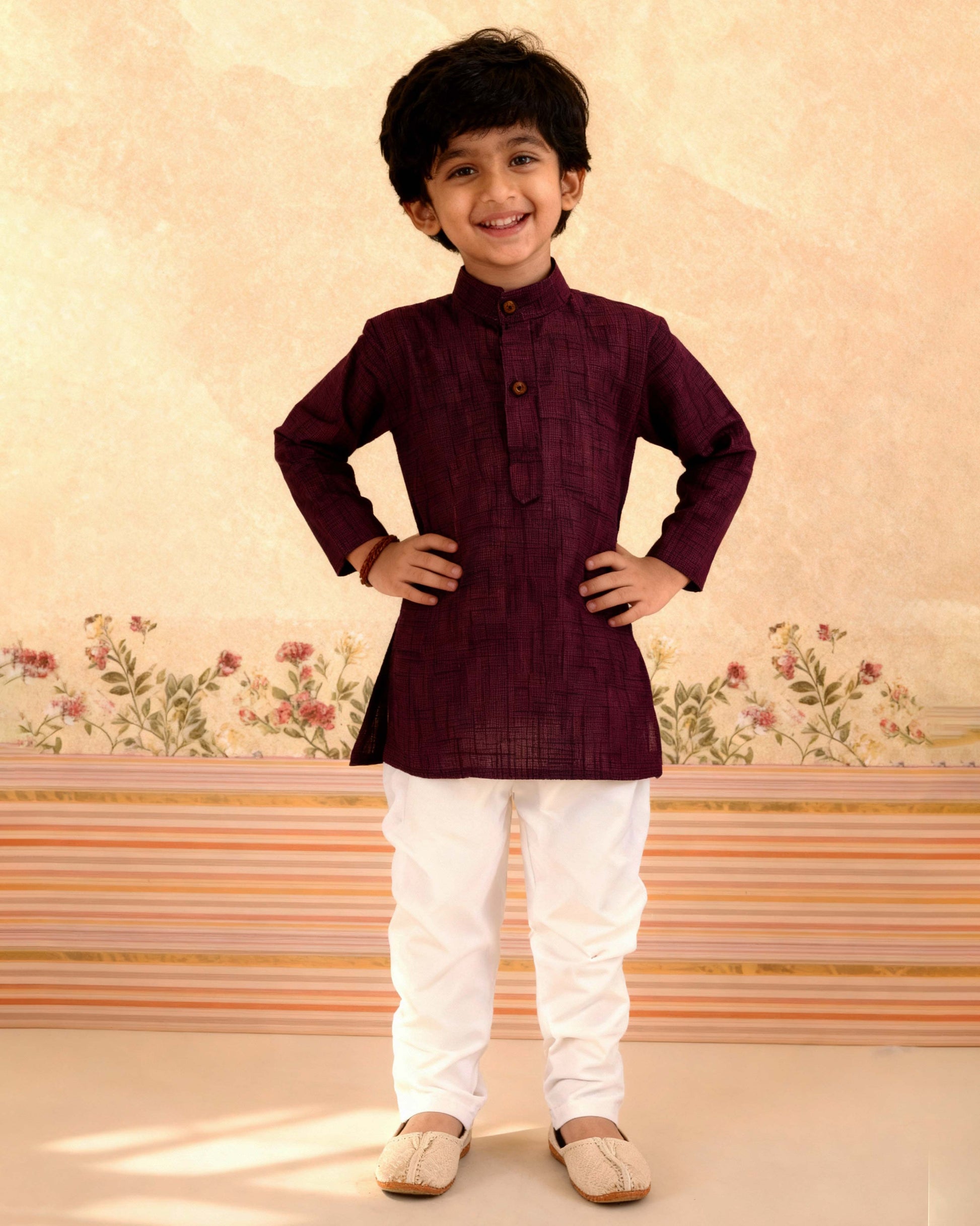 Boys Festive Kurta Set with Mandarin Collar, Purple