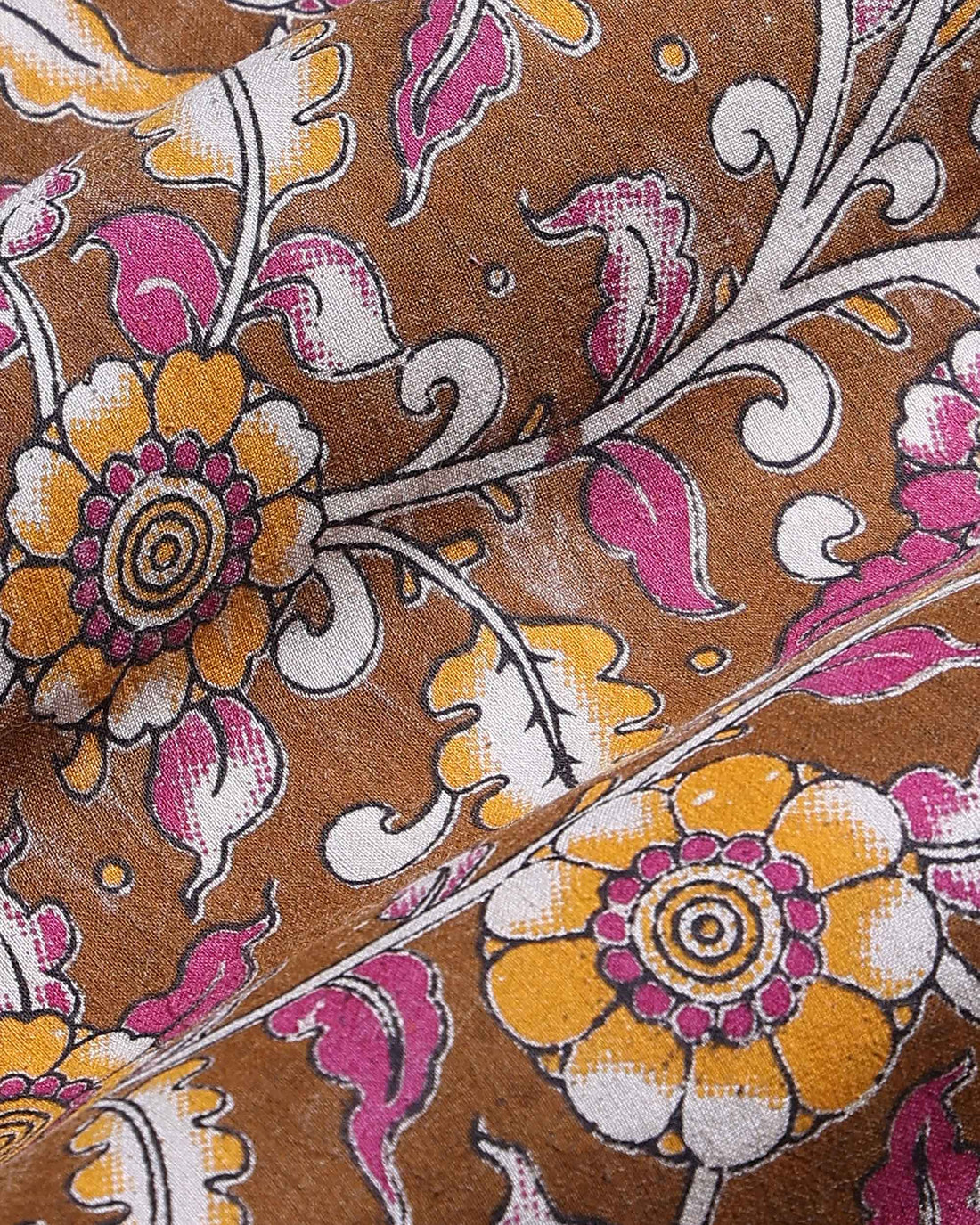 Women’s Printed Cotton 1 Meter Blouse Material with Traditional Floral Motifs - Brown