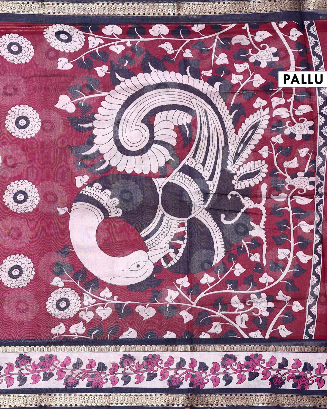 Elegant Semi Chanderi Saree with Floral Motif Print and Contrasting Zari Woven Border - Burgundy