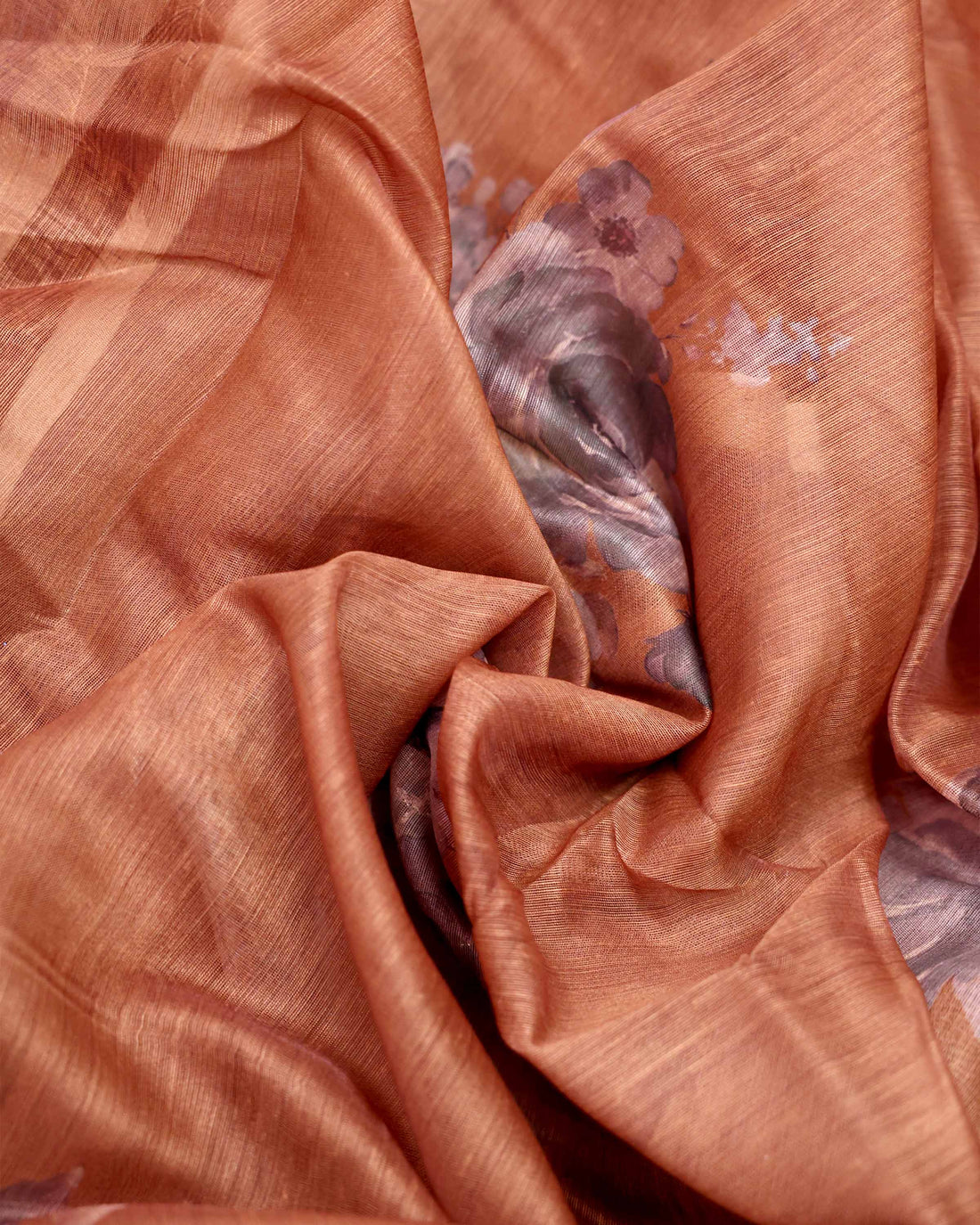 Elegant Linen Blended Saree with Floral Embroidery and Woven Border - Brown