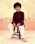Boys Festive Kurta Set with Mandarin Collar, Purple