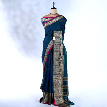 Teal Mangalagiri Cotton Saree for Women | Festive Summer Collection | Jeyachandran - Full View