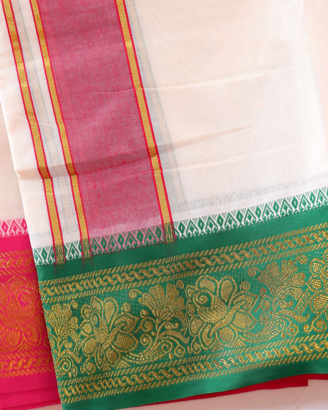 Men’s Traditional Handloom Cotton Dhoti with Multi Border - Off White-seventeen