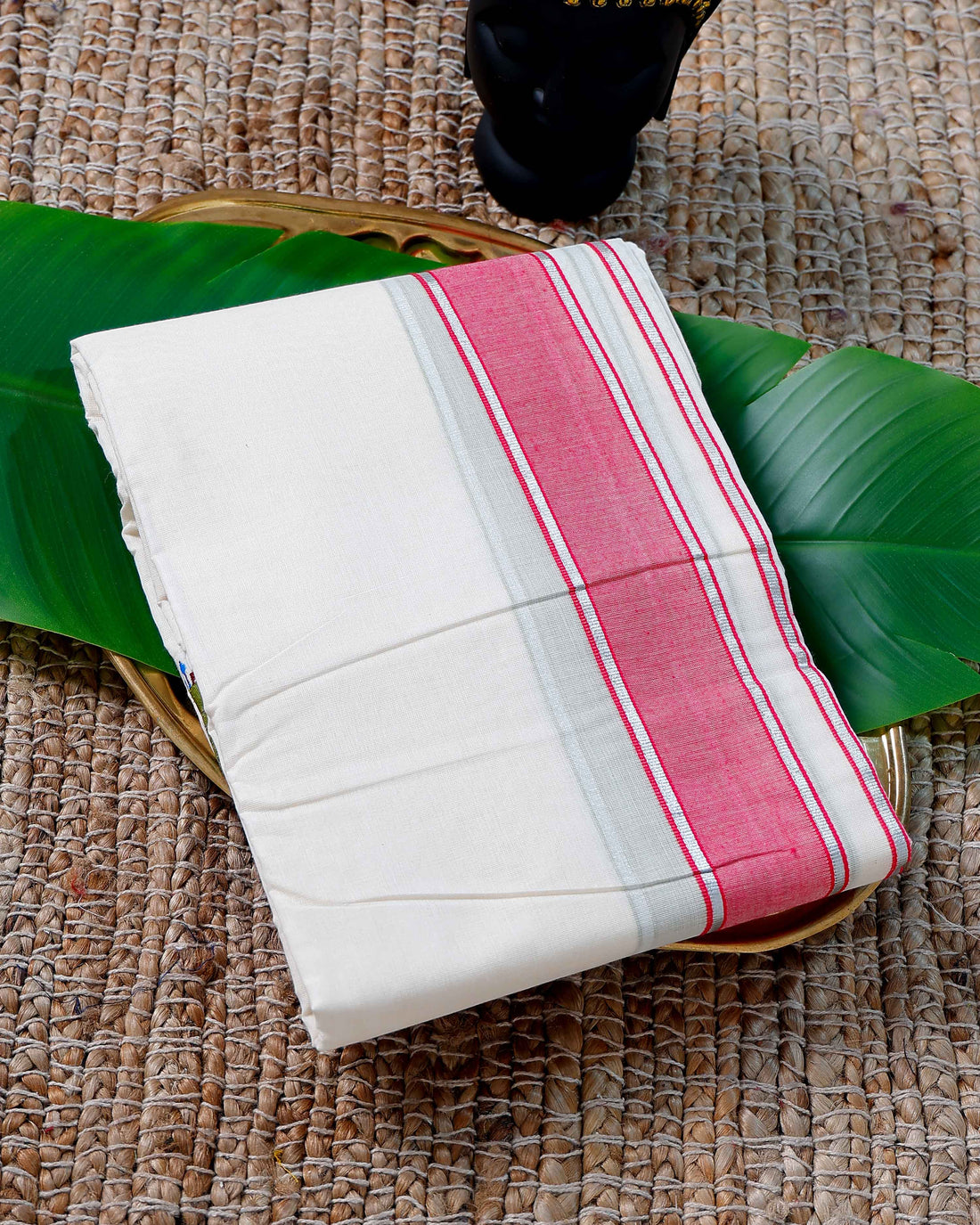Men’s Cotton Dhoti with Pink Colour Border - White