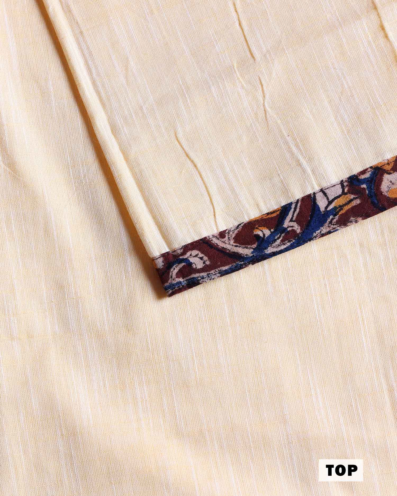 Women’s Unstitched Salwar Suit Material Set with Kalamkari Print Top 2.5 Mtr, Bottom 2 Mtr and Dupatta 2.25 Mtr, Beige