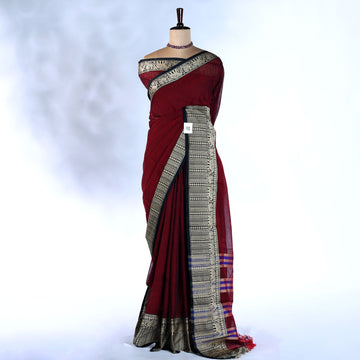 Maroon Mangalagiri Cotton Saree for Women | Festive Summer Collection | Jeyachandran - Full View