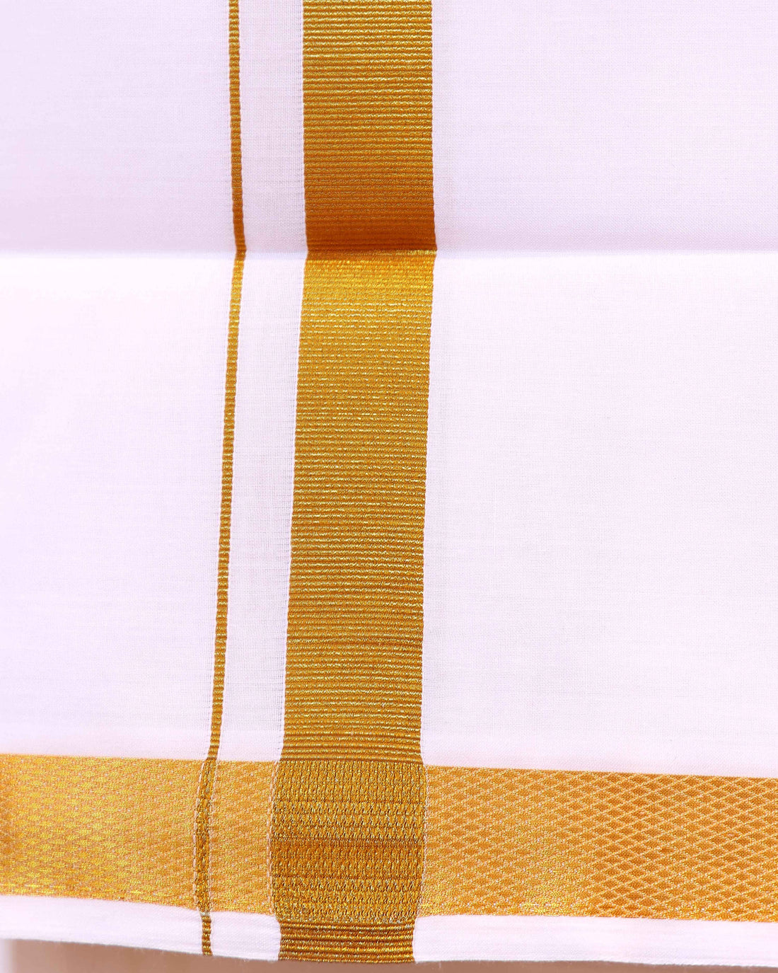 Men’s Traditional Handloom  2 Meter Cotton Dhoti with Gold Border - White