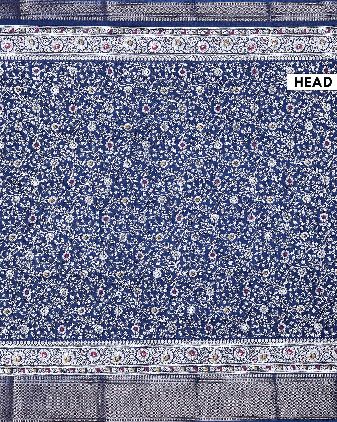 Traditional Dola Silk Saree with All-Over Floral Vine Motifs and Rich Traditional Zari Woven Border - Navy Blue