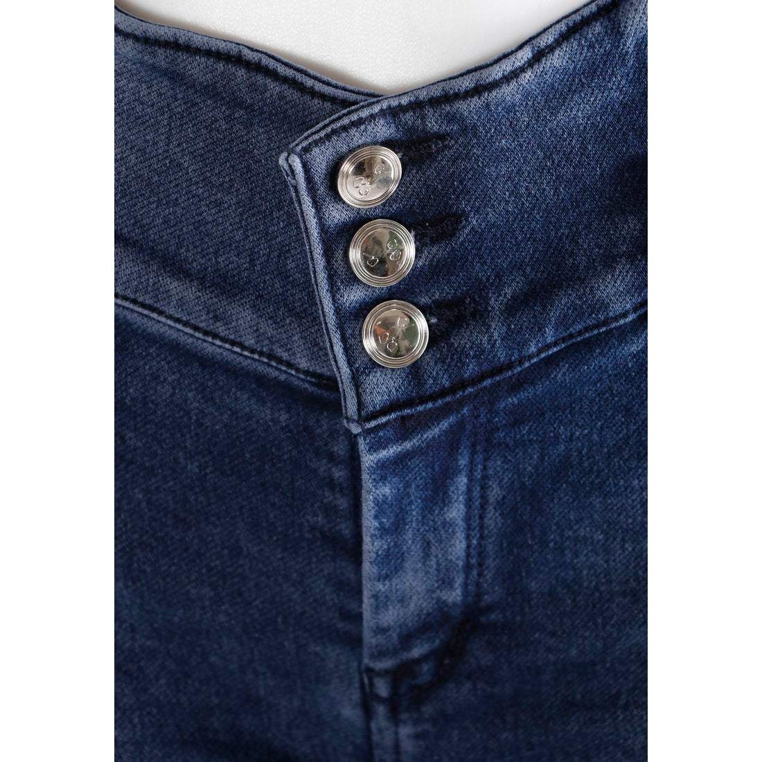Women Navy Blue Pencil Cut 3 Button Jeans