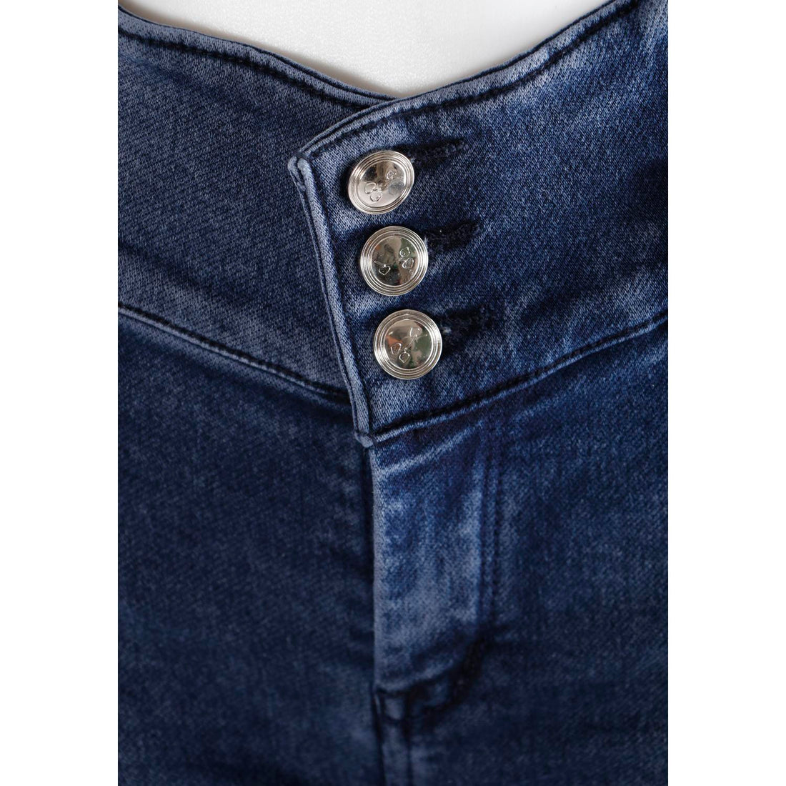 Women Navy Blue Pencil Cut  Button Jeans
