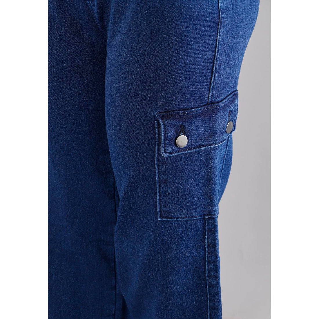 Women Navy Blue Mom Fit Cargo Jeans