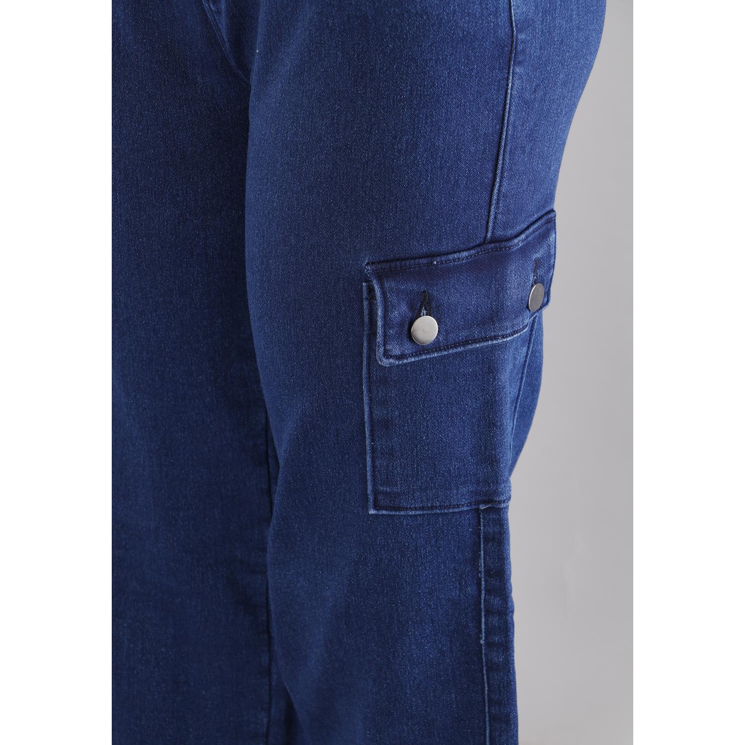 Buy Women Navy Blue Mom Fit Cargo Jeans
