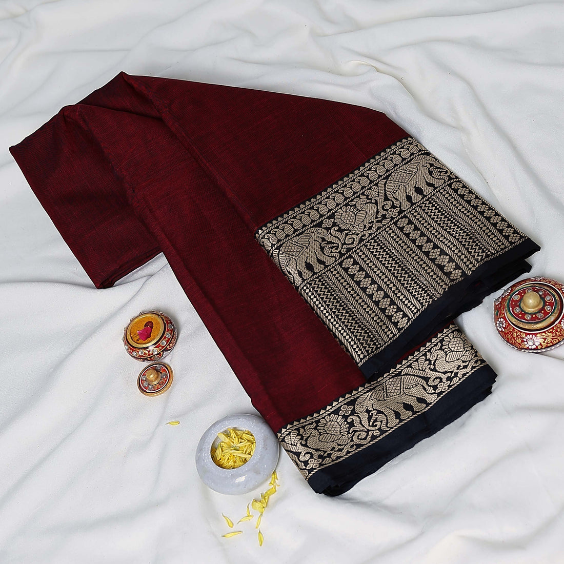 Maroon Mangalagiri Cotton Saree for Women | Festive Summer Collection | Jeyachandran - Full View