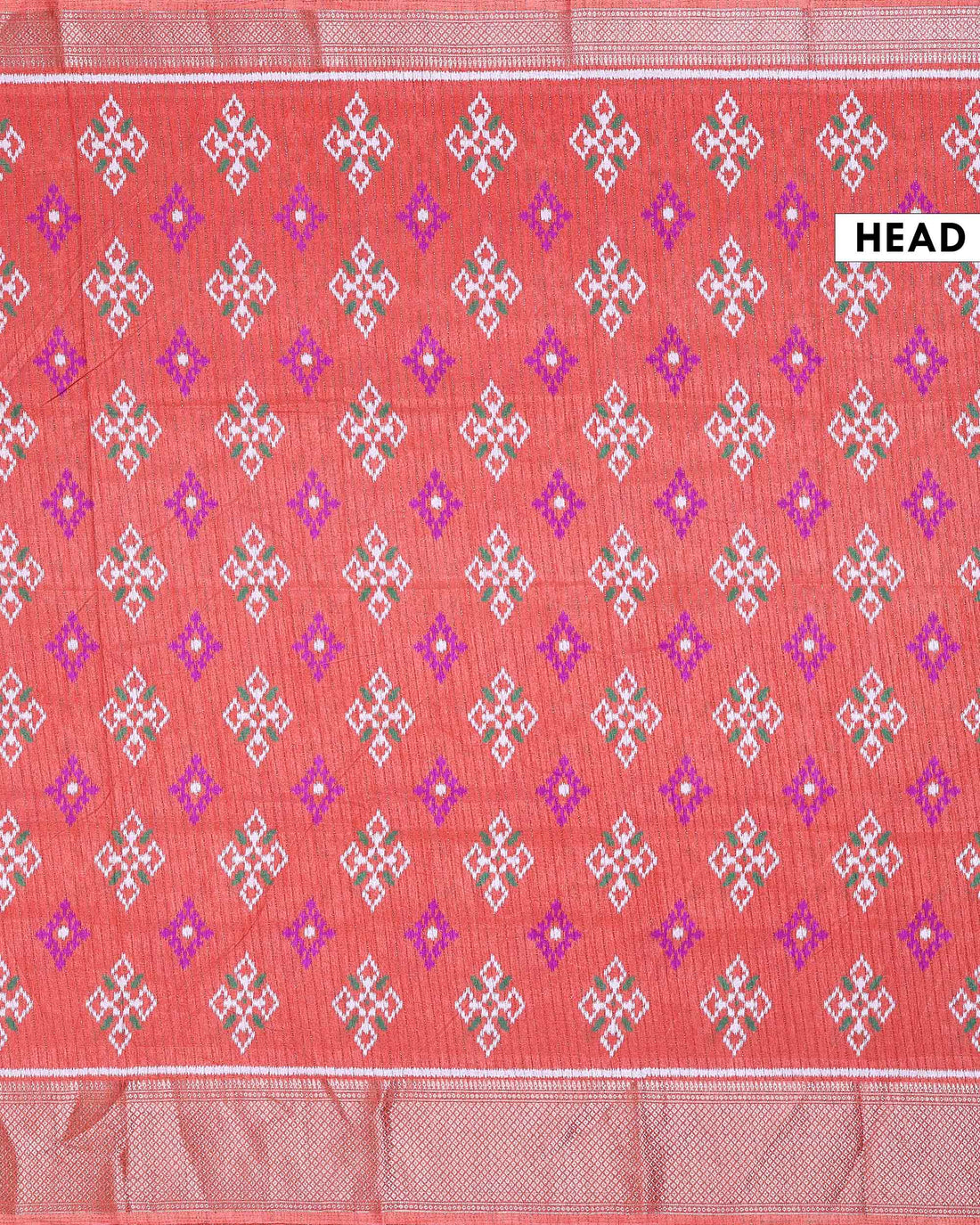 Elegant Dola Silk Saree with All-Over Ikkat Inspired Geometric Butta Motifs and Rich Traditional Zari Woven Border - Coral Pink