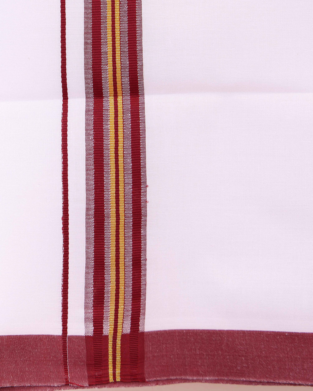 Men’s Traditional Handloom Cotton Dhoti with Maroon Border - White