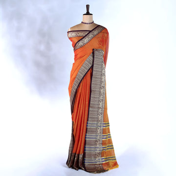 Orange Mangalagiri Cotton Saree for Women | Festive Summer Collection | Jeyachandran - Full View