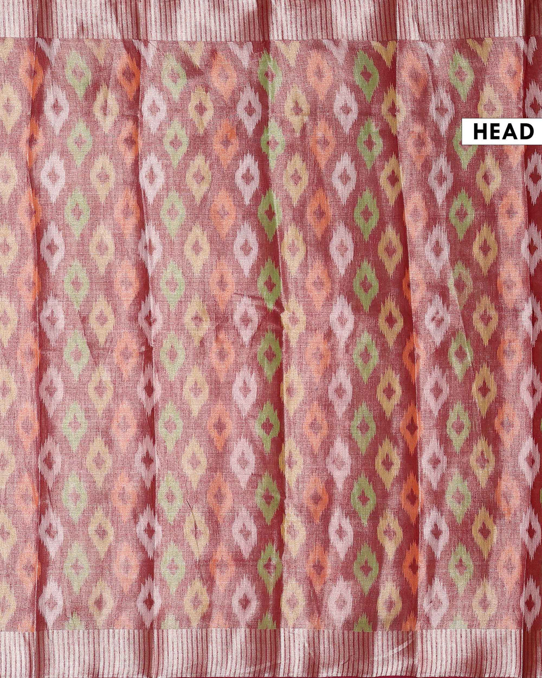 Traditional Semi Tissue Saree with Ikkat Inspired Printed Body and a Subtle Zari Border – Maroon