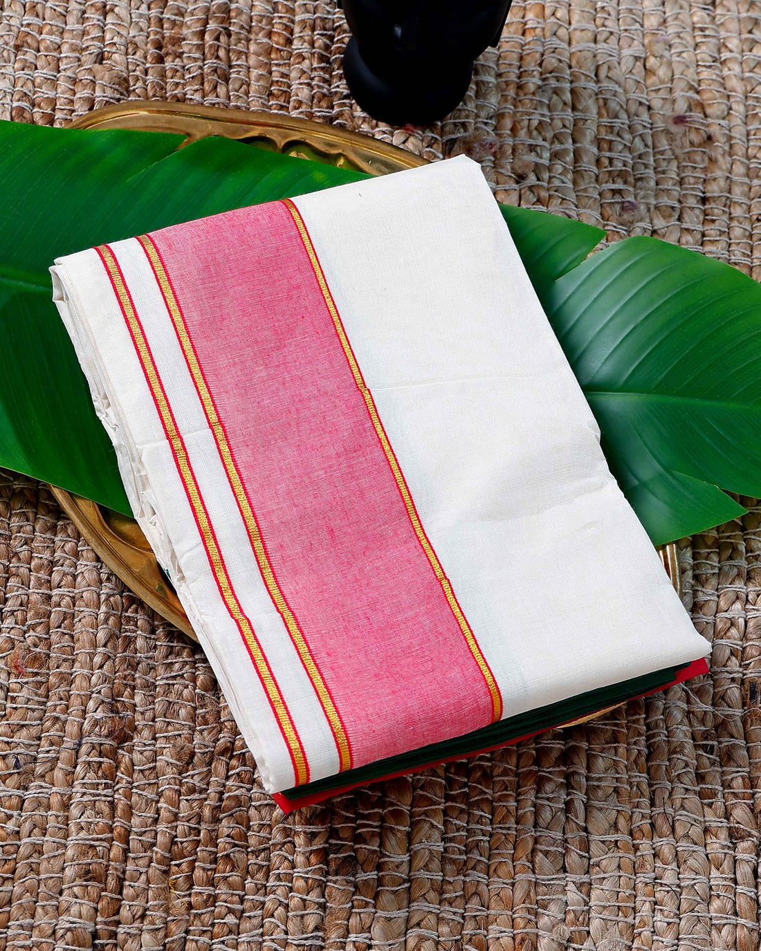 Men’s Cotton Dhoti with Pink Colour Border - White