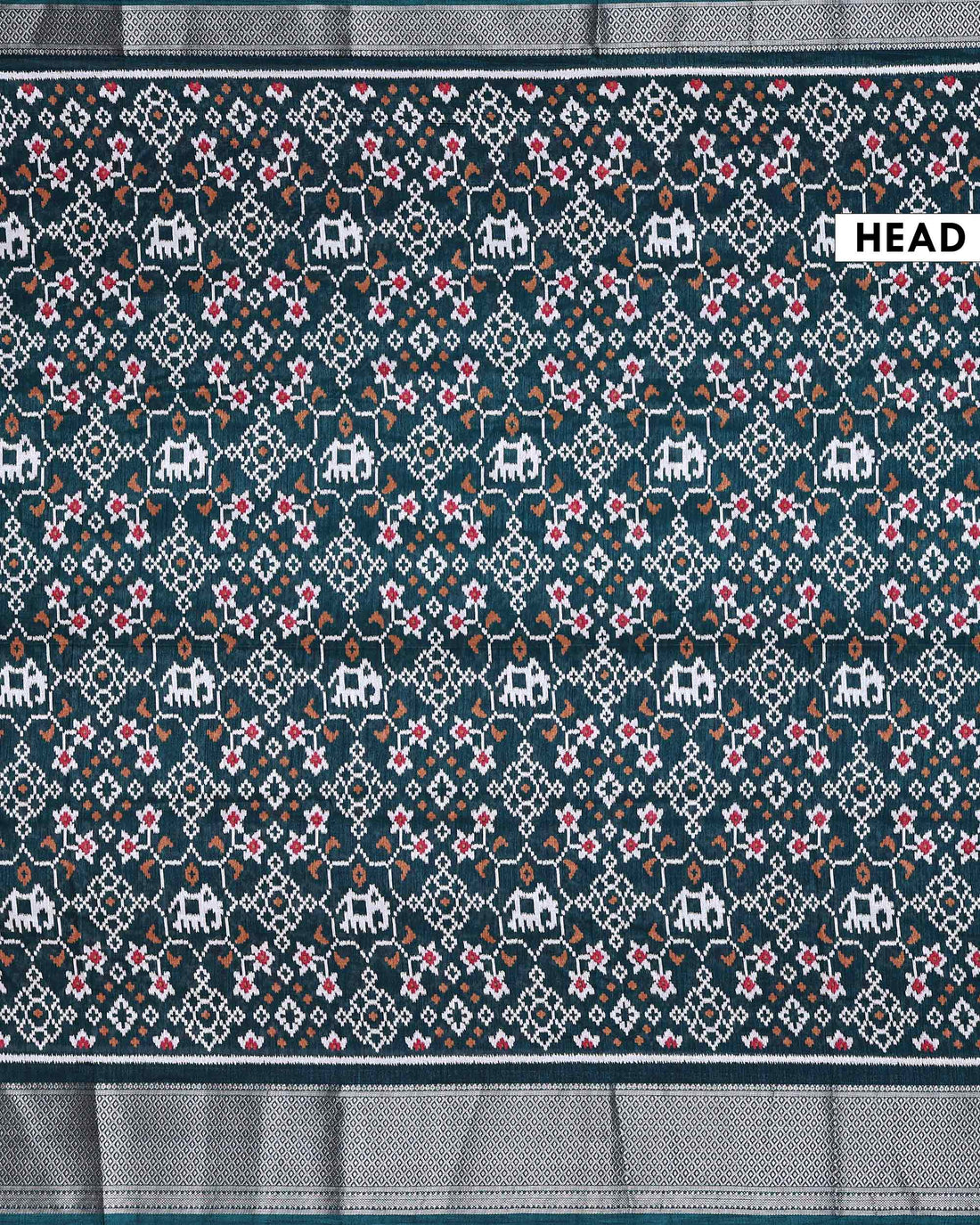 Elegant Dola Silk Saree with Ikkat Inspired Woven Motifs Intricate Floral and Butta Design and Zari Border - Dark Green