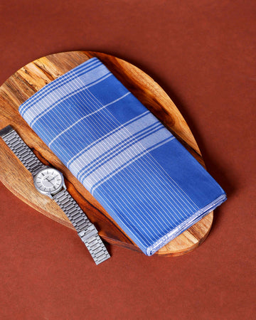 999 Brand Men's Premium Cotton Striped Lungi Stitched - Blue
