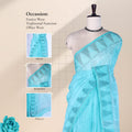 Bengal Cotton Saree with Woven Motifs and Striped Border in Aqua Blue Front Draped Mannequin View