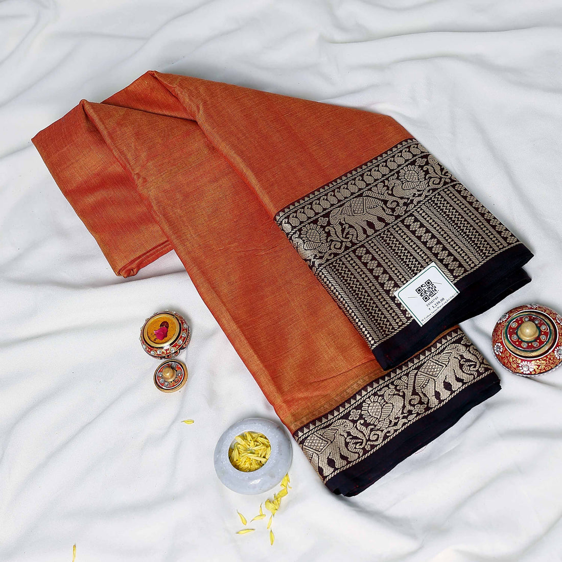 Orange Mangalagiri Cotton Saree for Women | Festive Summer Collection | Jeyachandran - Full View
