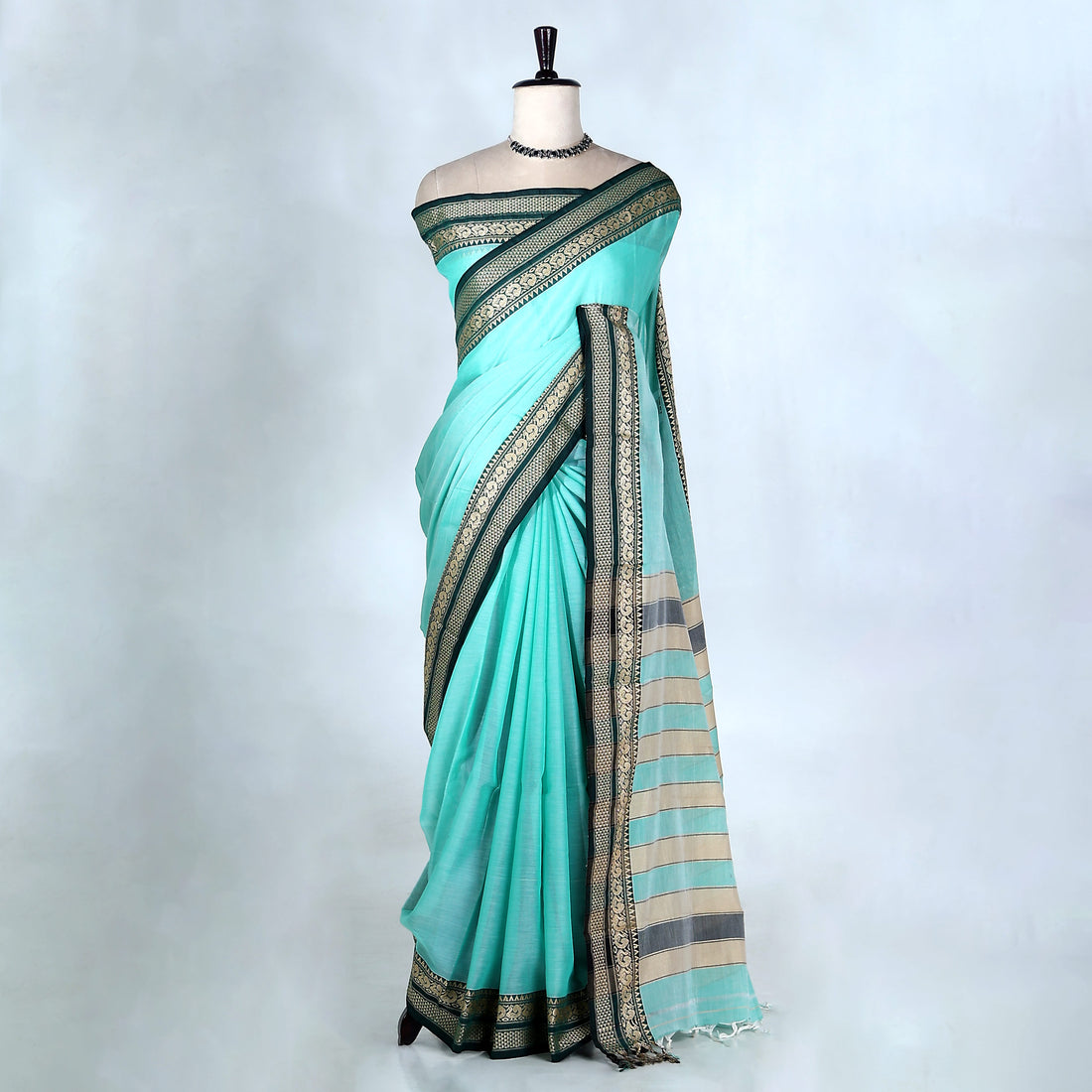 Aqua Blue Mangalagiri Cotton Saree for Women | Festive Summer Collection | Jeyachandran - Full View