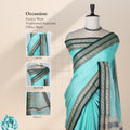 Traditional Mangalagiri Cotton Saree With Peacock Zari Woven Black Border In Aqua Blue Shade Draped Front View