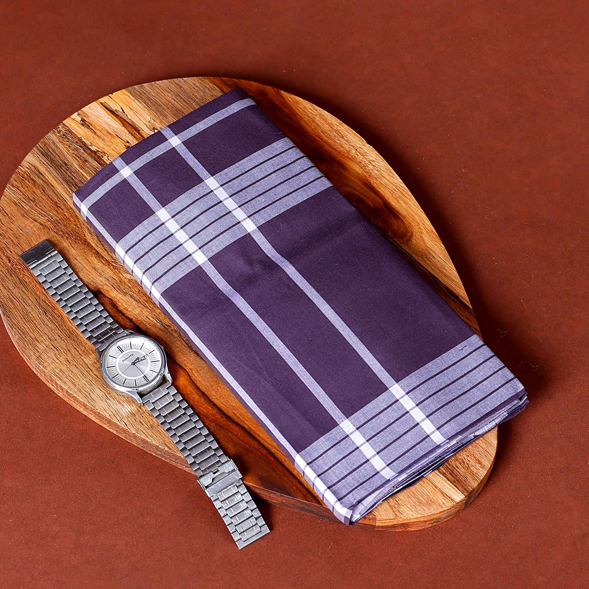 999 Brand Men's Premium Cotton Striped Lungi Stitched - Purple