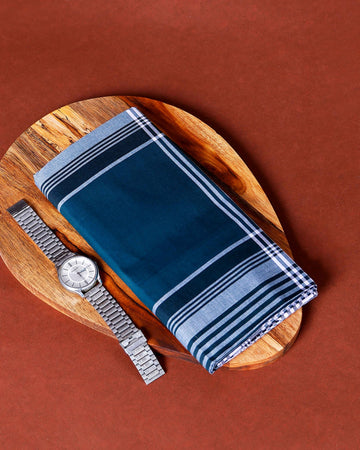 999 Brand Men's Premium Cotton Striped Lungi Stitched - Teal