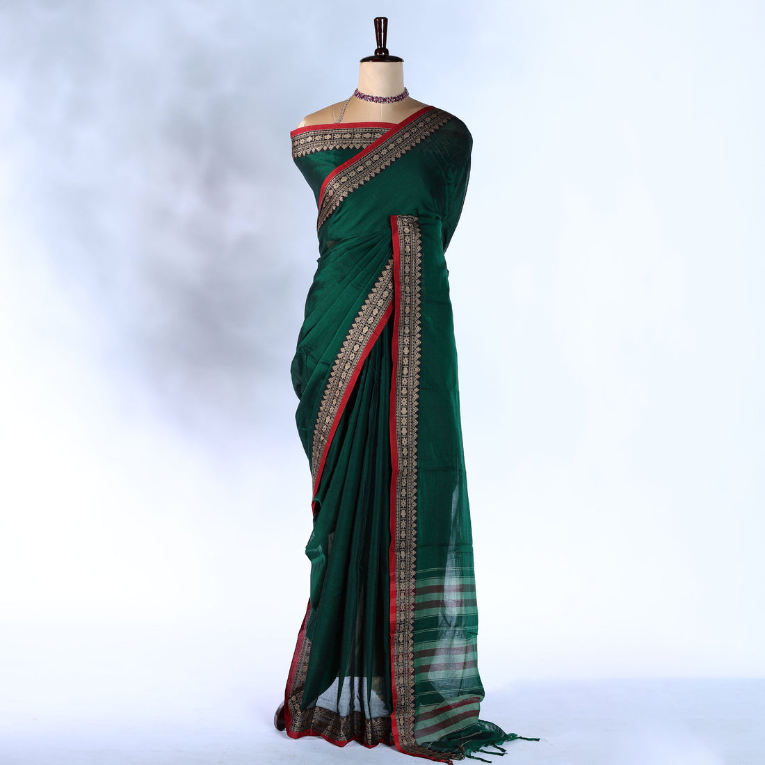 Dark Green Mangalagiri Cotton Saree for Women | Festive Summer Collection | Jeyachandran - Full View