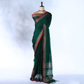 Dark Green Mangalagiri Cotton Saree for Women | Festive Summer Collection | Jeyachandran - Full View