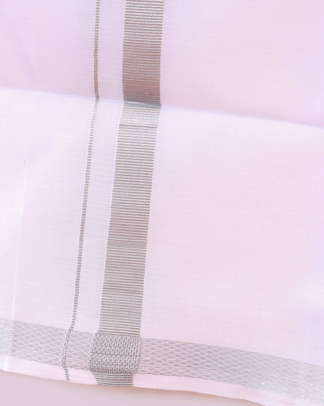 Men’s Traditional Handloom 2 Meter Cotton Dhoti with Silver Border - White