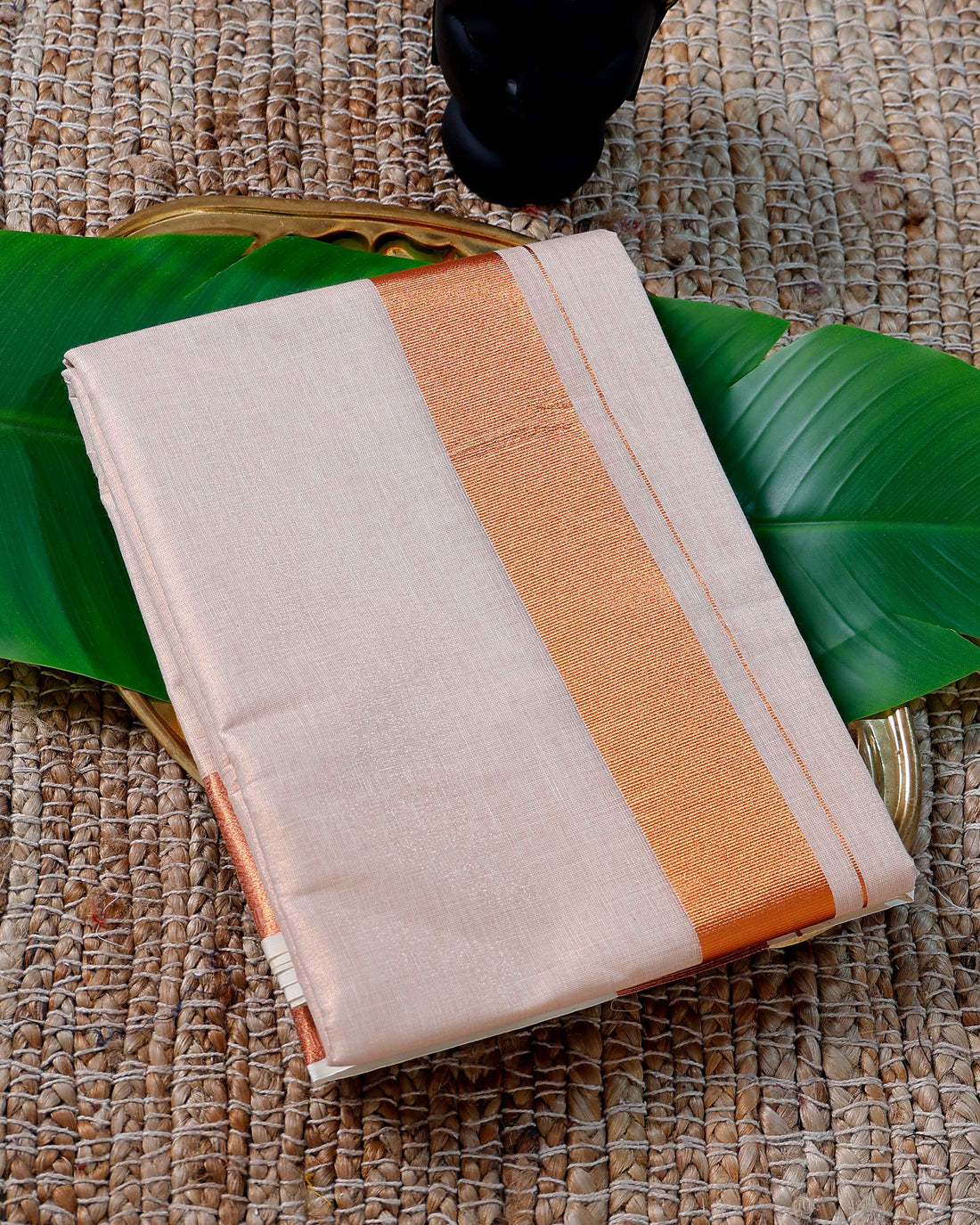 Men’s Cotton Dhoti with Copper Colour Border - White