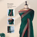 Dark Green Mangalagiri Cotton Saree With A Red And Black Woven Border, Traditional Motifs And A Contrasting Striped Pallu