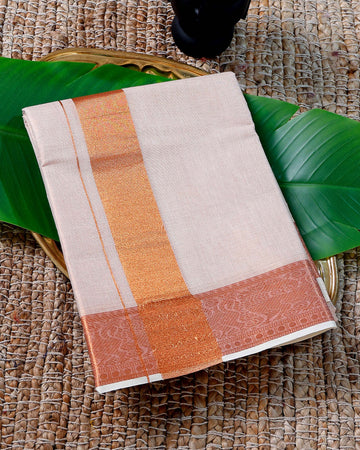 Men’s Cotton Dhoti with Copper Colour Border - White
