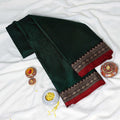 Dark Green Mangalagiri Cotton Saree With A  Red Woven Border And Traditional Motifs