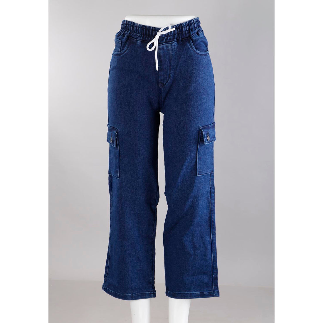 Women Navy Blue Mom Fit Cargo Jeans