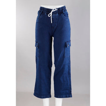 Women Navy Blue Mom Fit Cargo Jeans