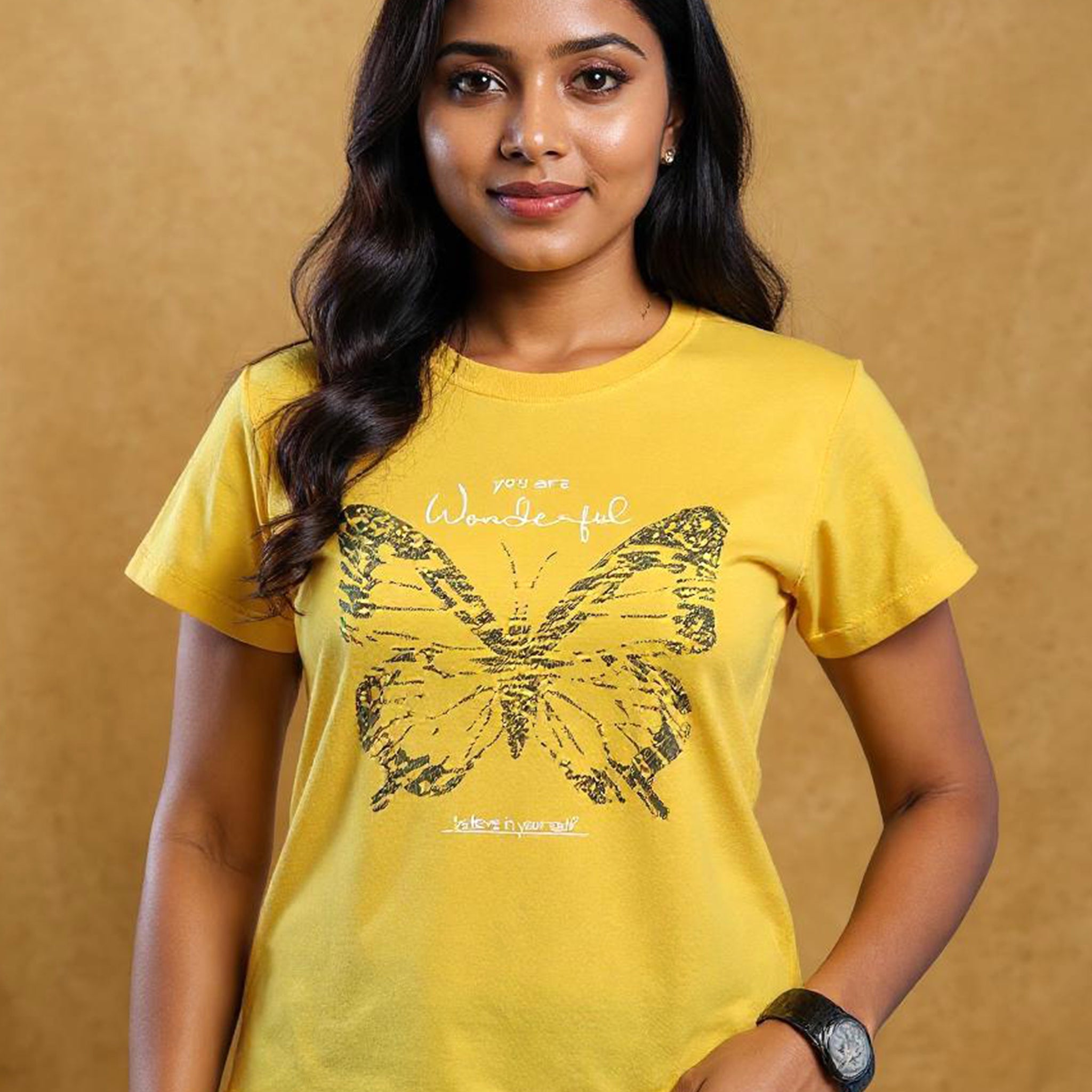 Women's Graphic Print T-Shirt - Yellow