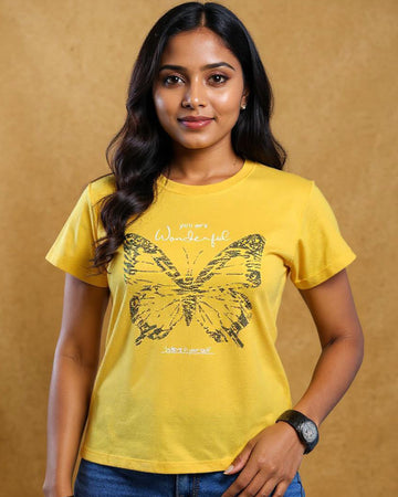 Women's Graphic Print T-Shirt - Yellow