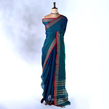 Teal Mangalagiri Cotton Saree for Women | Festive Summer Collection | Jeyachandran - Full View